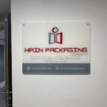 HAIN Packaging office brand signage at entrance
